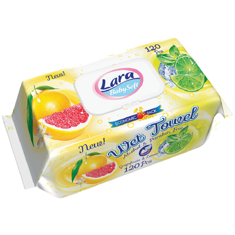 LARA vlhčené obrúsky 120 ks klip Grapefruit & Lemon